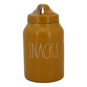 Rae Dunn Snacks Canister with Lid - Mustard - Ceramic - Artisan Collection New